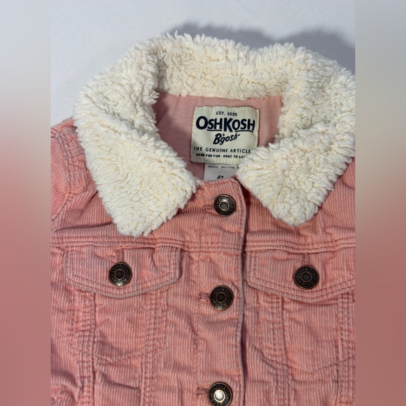 OshKosh Girls Pink Corduroy Jacket Sherpa Lined Faux Fur 4T Button Front Coat - Picture 6 of 15